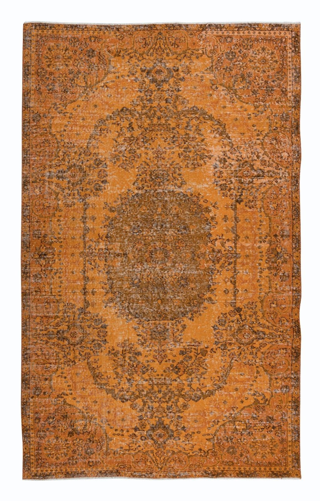 5.3x8.4 Ft Handmade Turkish Wool Area Rug Redyed In Orange With Medallion Design