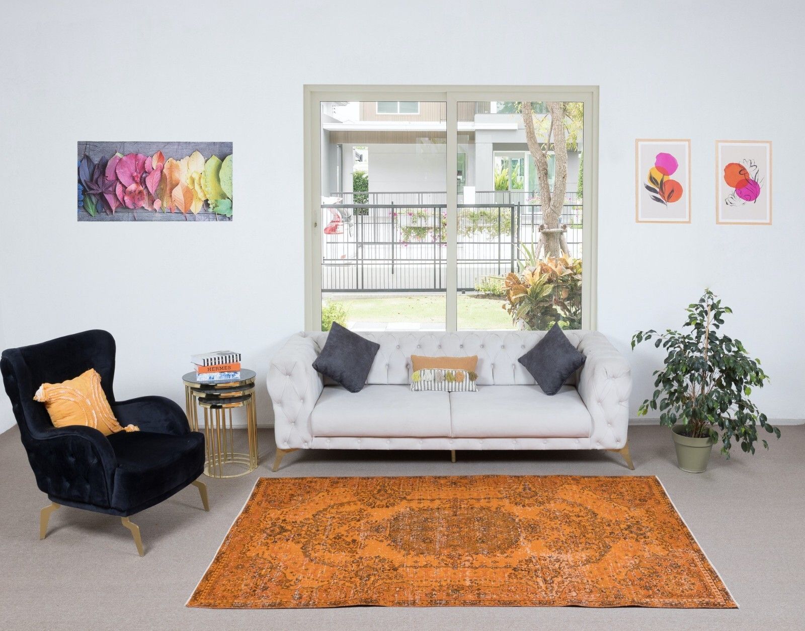5.3x8.4 Ft Handmade Turkish Wool Area Rug Redyed In Orange With Medallion Design photo furniture