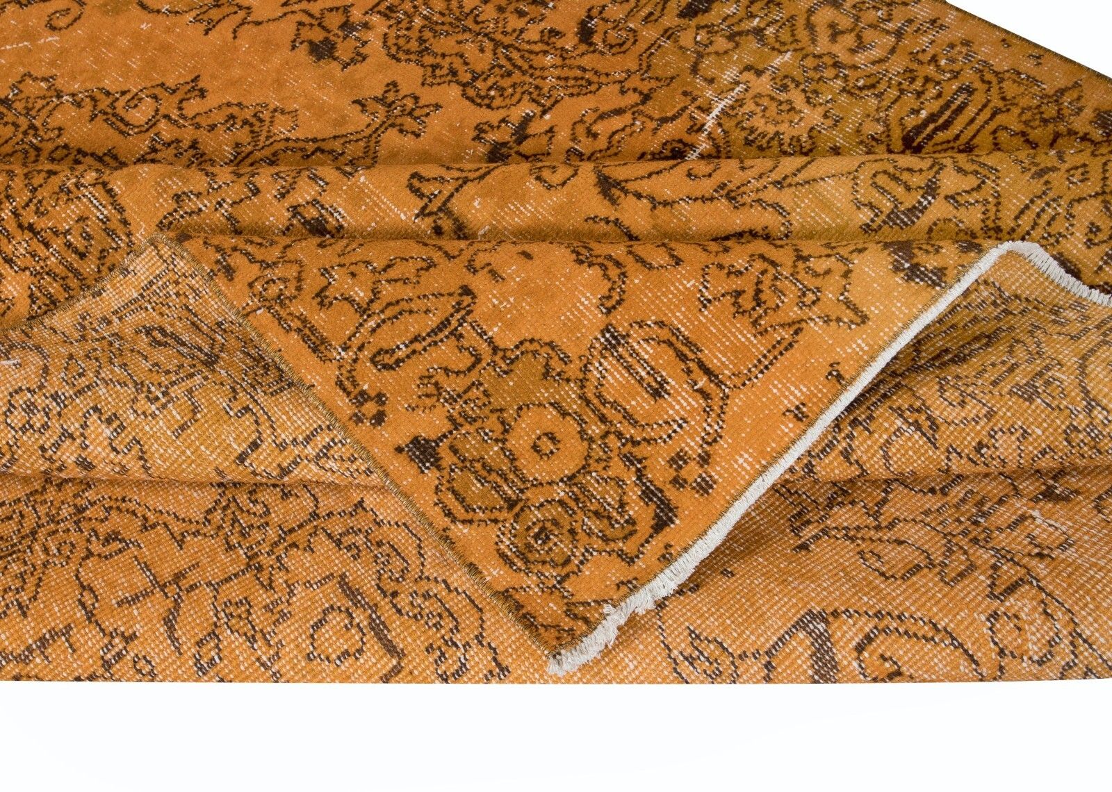 5.2x8.4 Ft Handmade Orange Area Rug From Turkey, Modern Medallion Design Carpet photo for sale