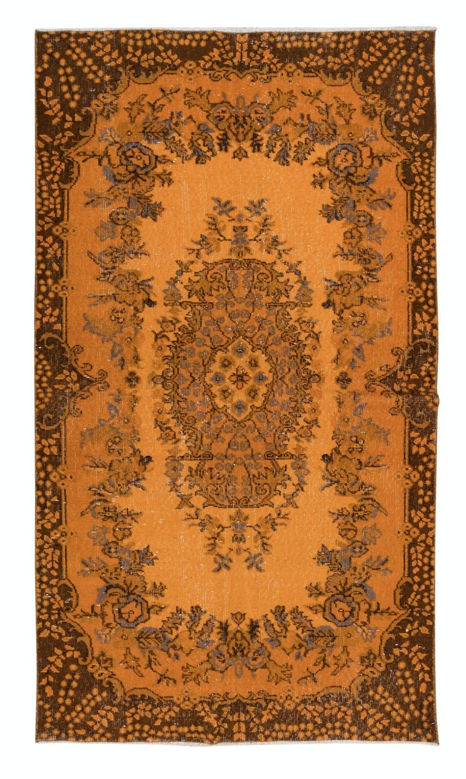 4x6.7 Ft Small Rug With Medallion In Orange, Handmade Turkish Carpet