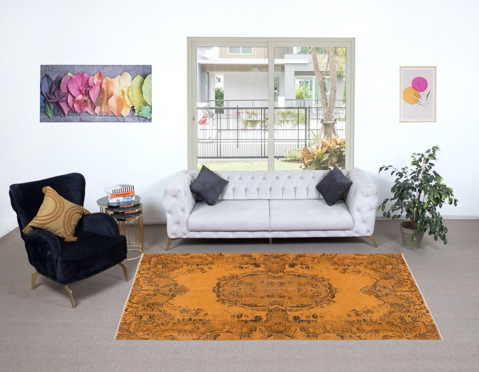 5.2x8.4 Ft French Aubusson Inspired Orange Area Rug, Handknotted In Turkey photo furniture