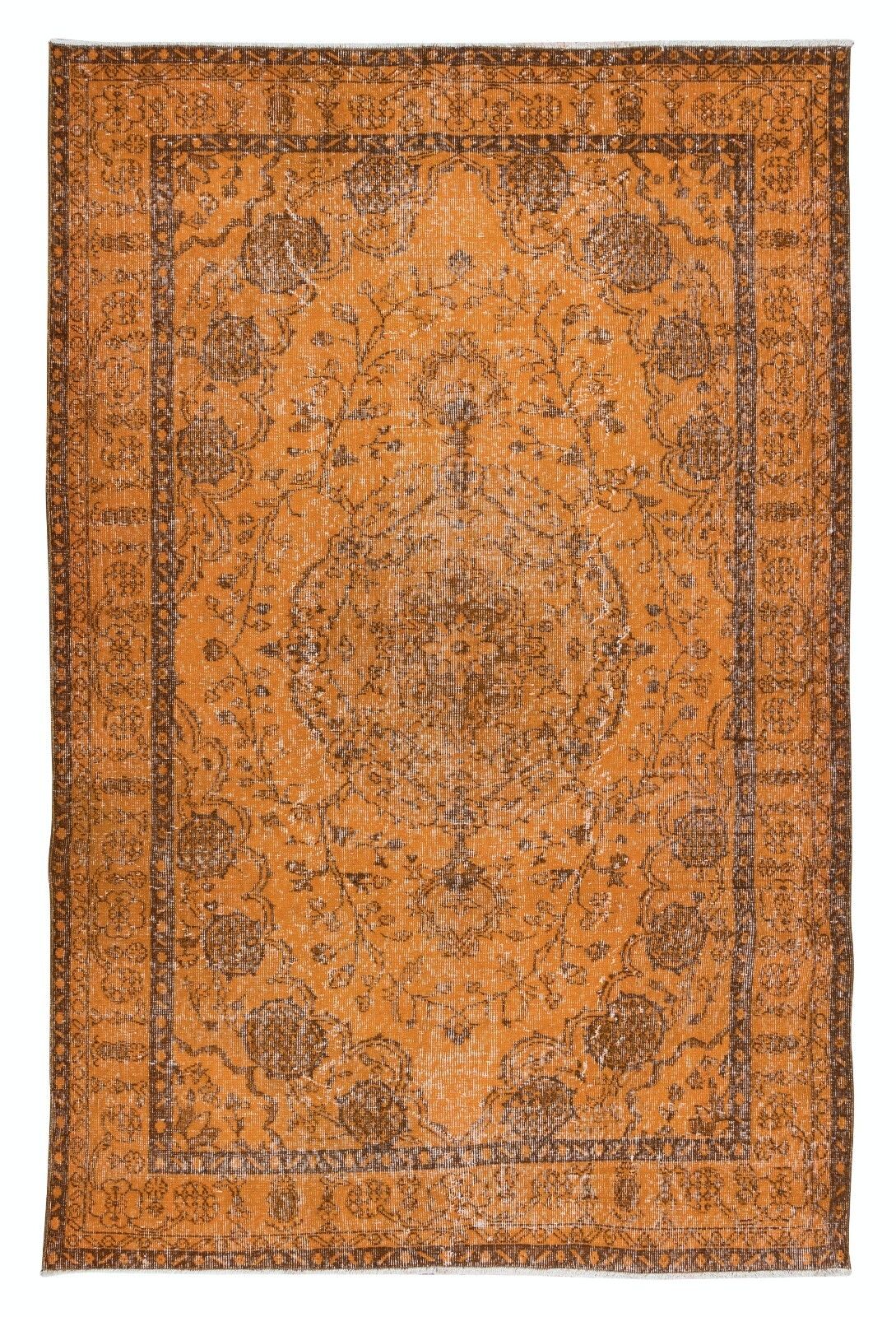 6x9 Ft Orange Area Rug For Modern Interiors, Hand Knotted In Turkey