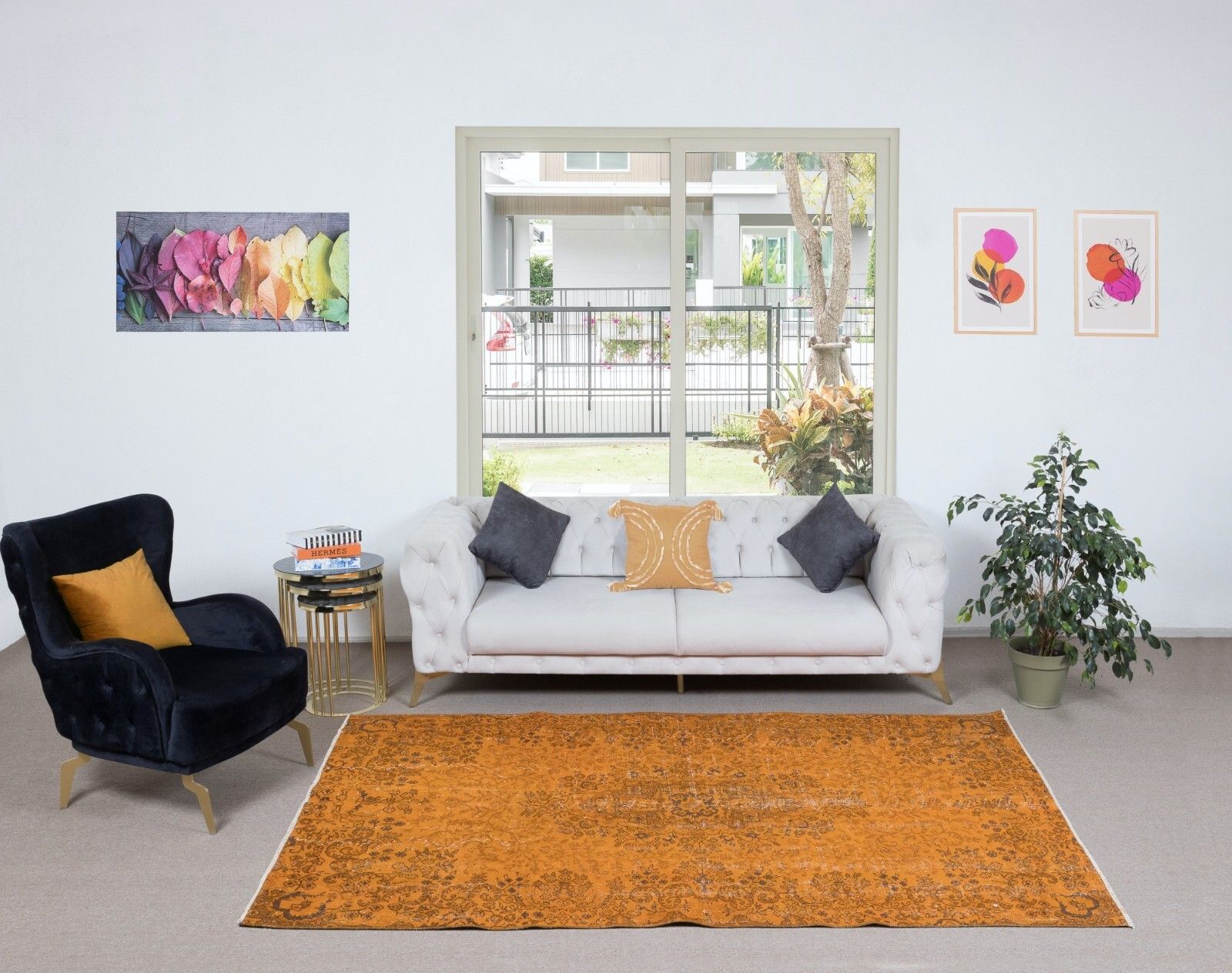 5.7x9.2 Ft Rustic Turkish Area Rug, Orange Handmade Modern Wool Carpet photo furniture