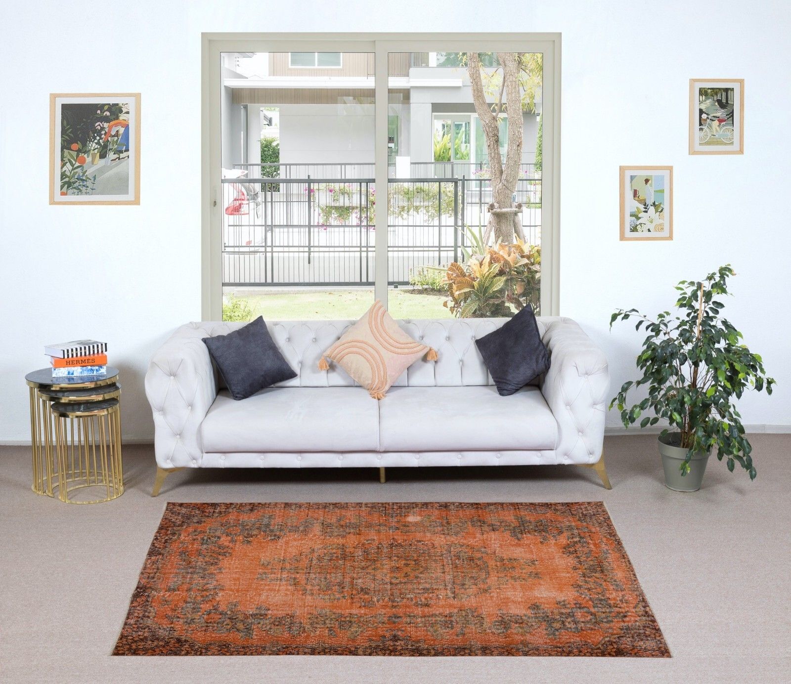 4.8x7.2 Ft Modern Burnt Orange Handmade Area Rug, Contemporary Turkish Carpet photo furniture