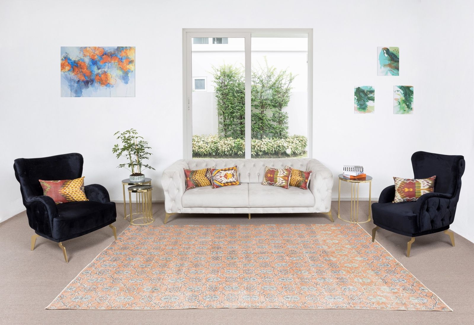 6.4x10.5 Ft Vintage Floral Pattern Handmade Anatolian Wool Area Rug In Orange photo furniture