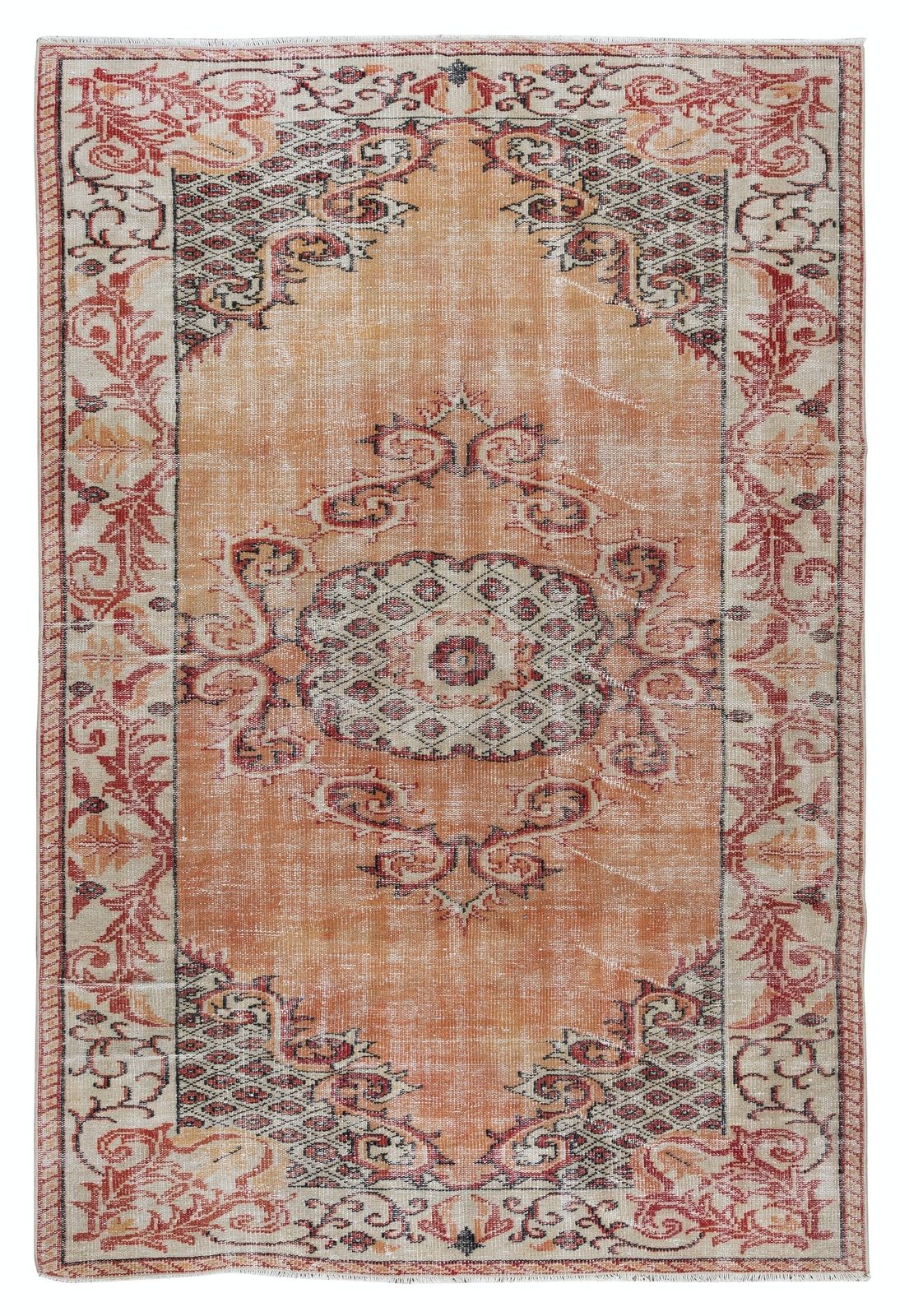6x9 Ft One Of A Kind Mid Century Rug, Vintage Turkish Carpet