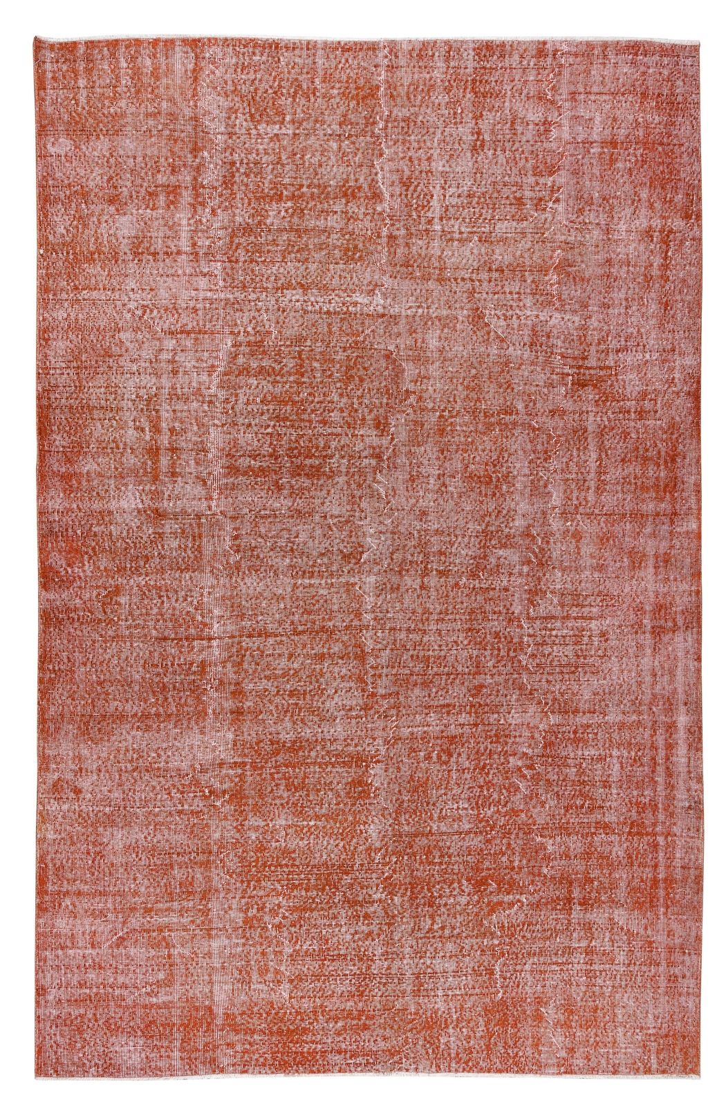 7.2x10.7 Ft Vintage Hand Knotted Turkish Wool Area Rug Over Dyed In Orange