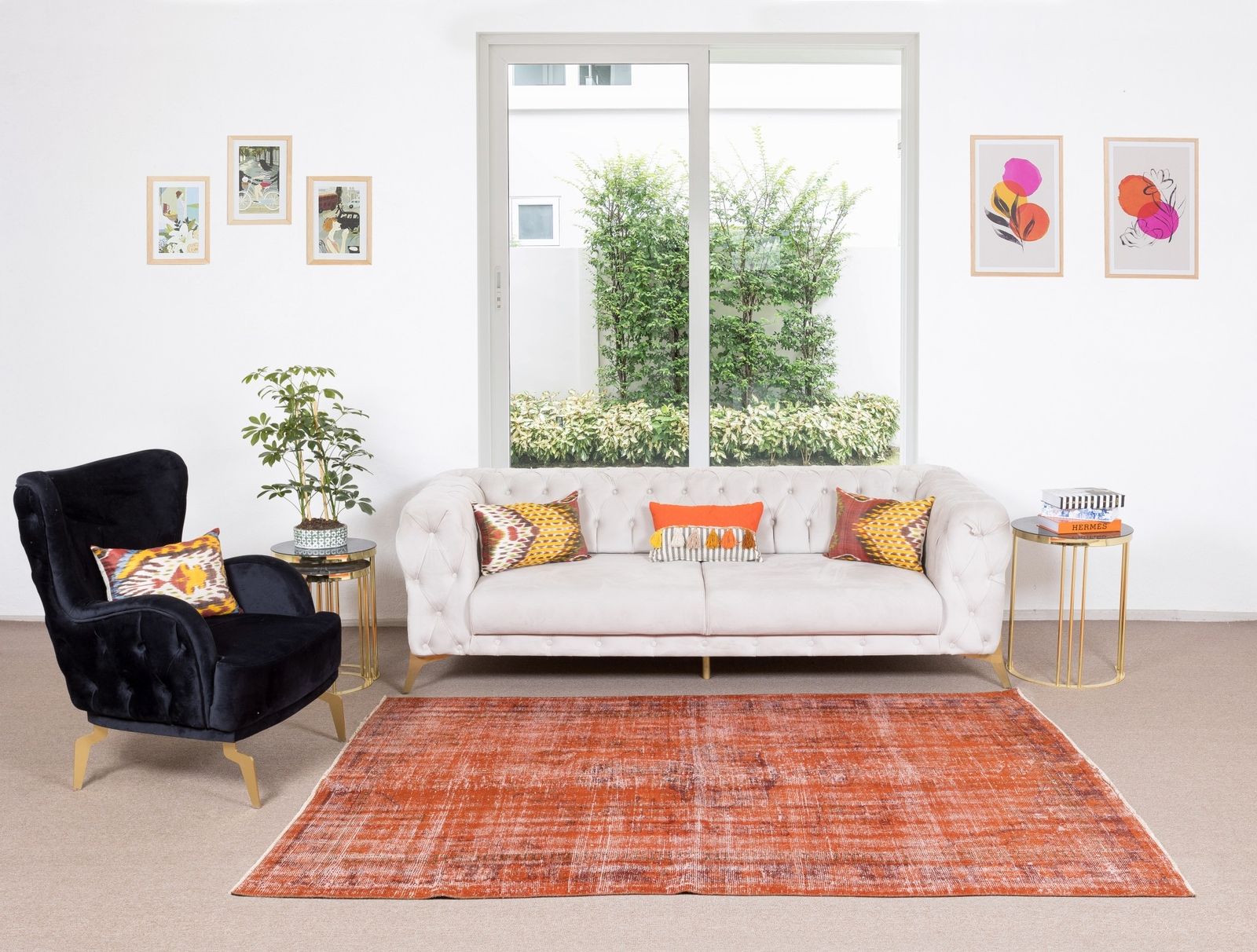 5.9x8.4 Ft Handmade Turkish Vintage Rug Over Dyed In Orange For Modern Interiors photo furniture