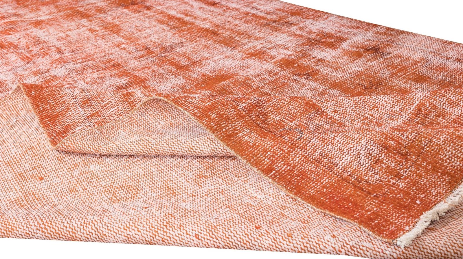 5.3x9.6 Ft Authentic Vintage Hand Knotted Turkish Area Rug Over Dyed In Orange photo for sale
