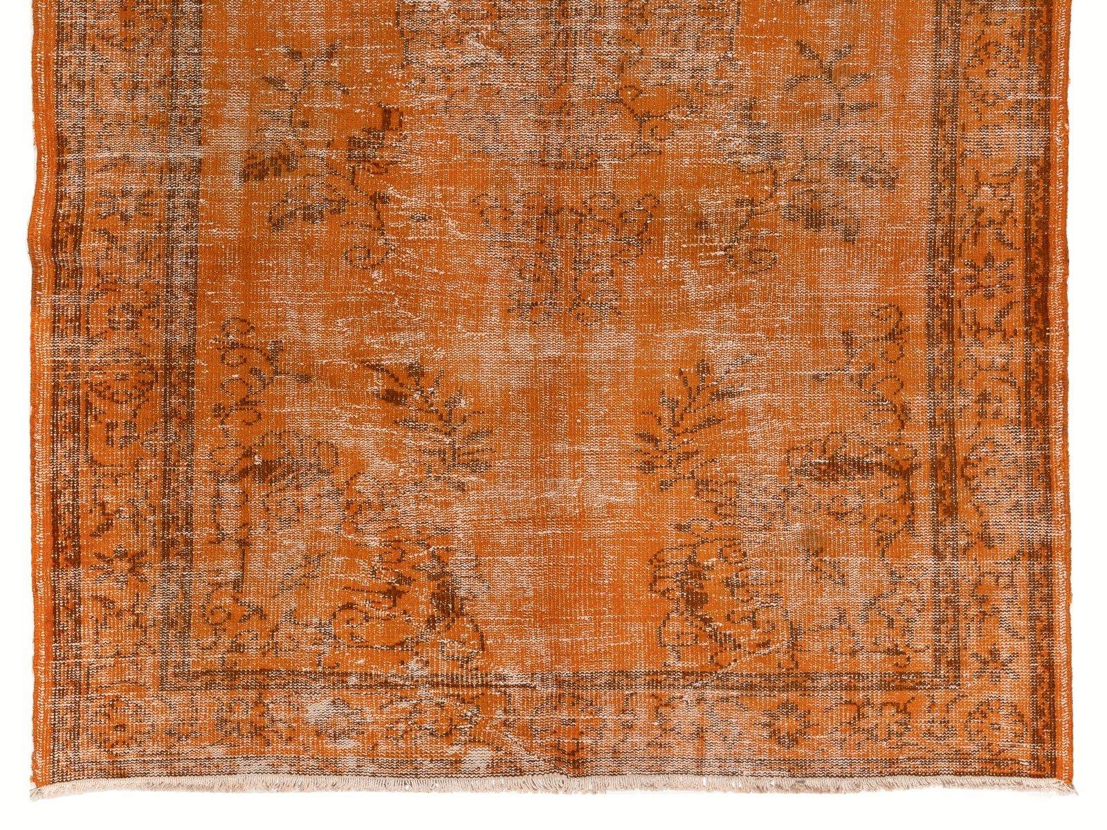 6x8.9 Ft Distressed Mid Century Area Rug Redyed In Orange, Handknotted In Turkey photo for sale