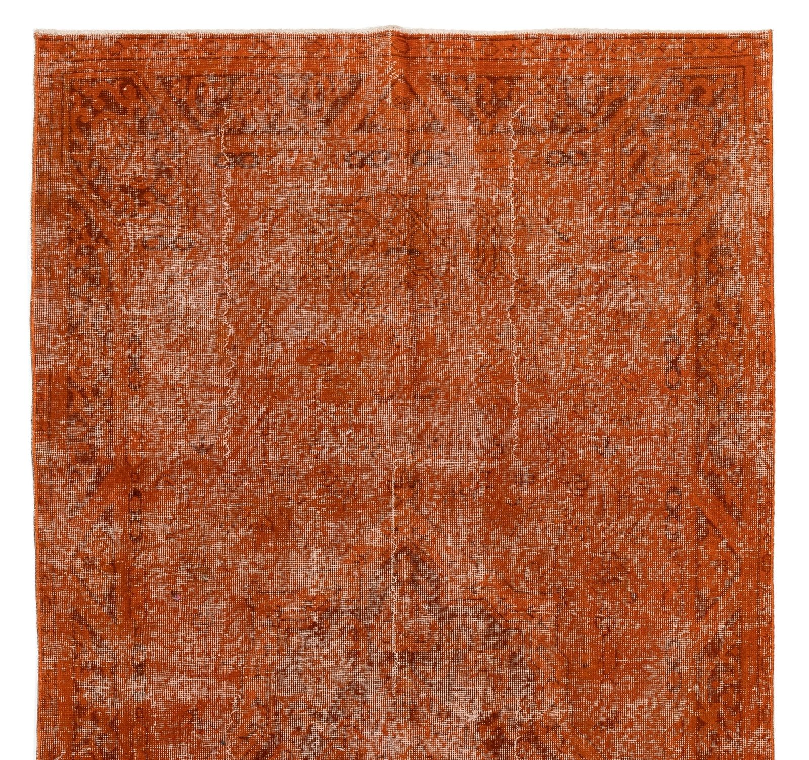 4.4x8.5 Ft Distressed Mid Century Rug Re Dyed In Orange, Handknotted In Turkey photo Textiles