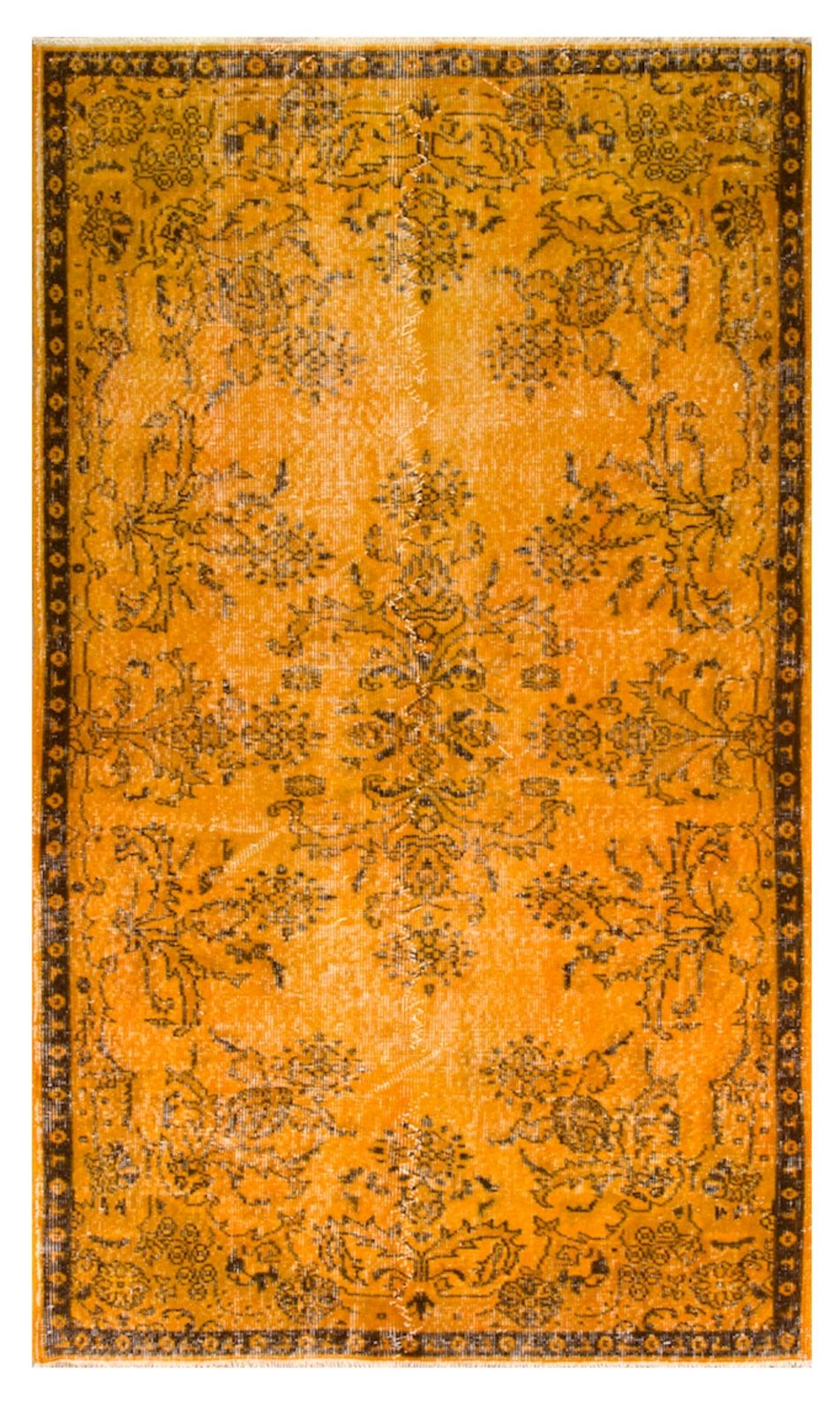 4x6.8 Ft Mid Century Wool Accent Rug Re Dyed In Orange, Handknotted In Turkey