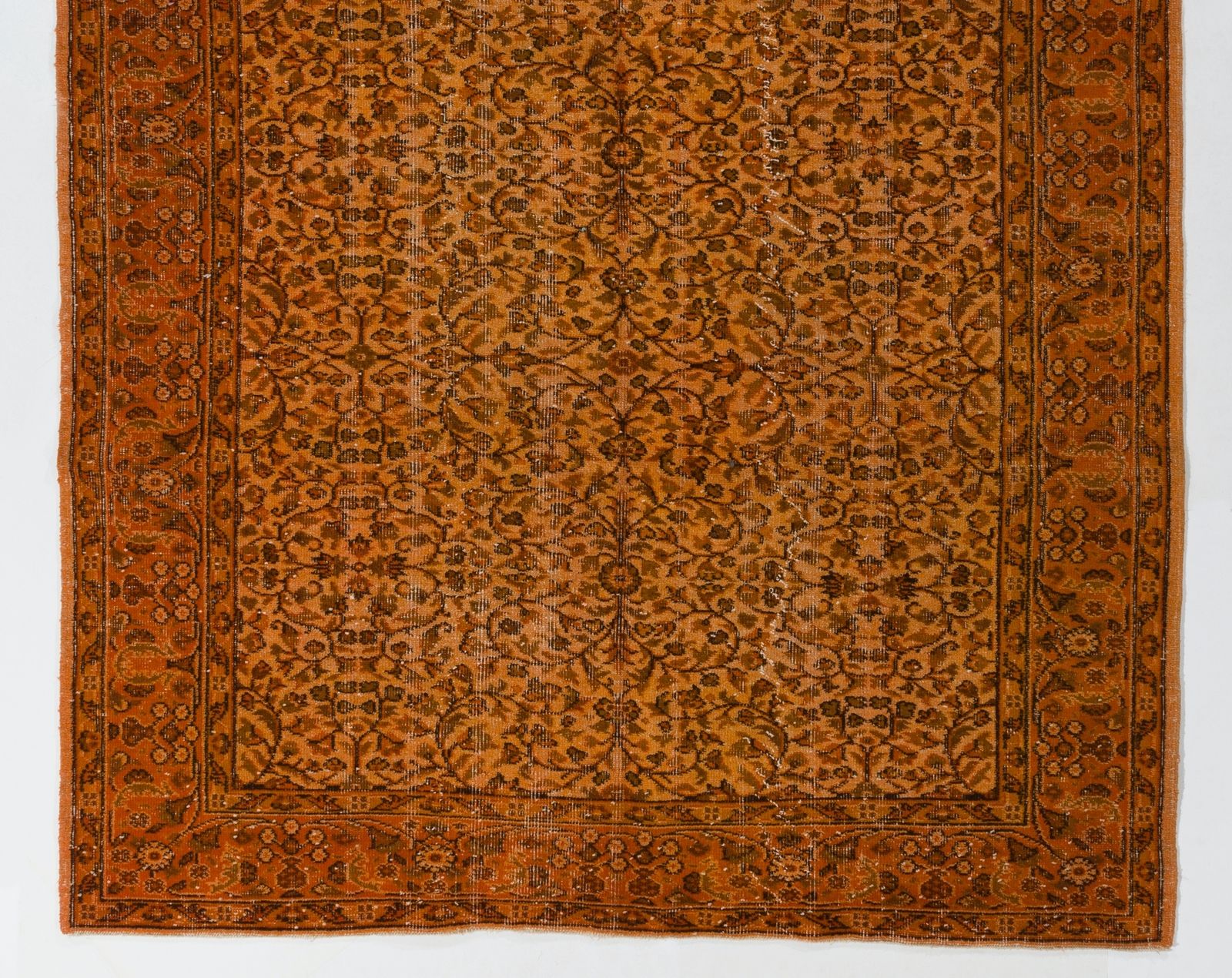 5.8x9.5 Ft Mid Century Floral Area Rug Re Dyed In Orange, Handknotted In Turkey photo for sale