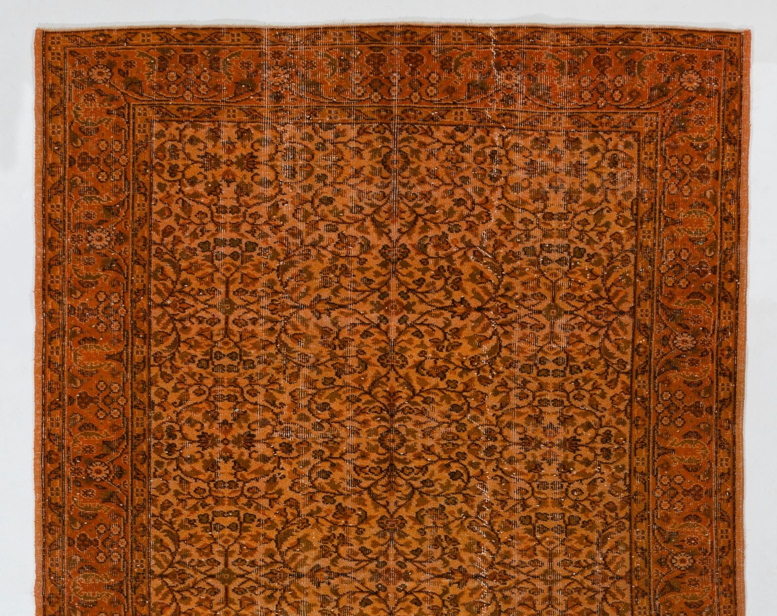 5.8x9.5 Ft Mid Century Floral Area Rug Re Dyed In Orange, Handknotted In Turkey photo Textiles