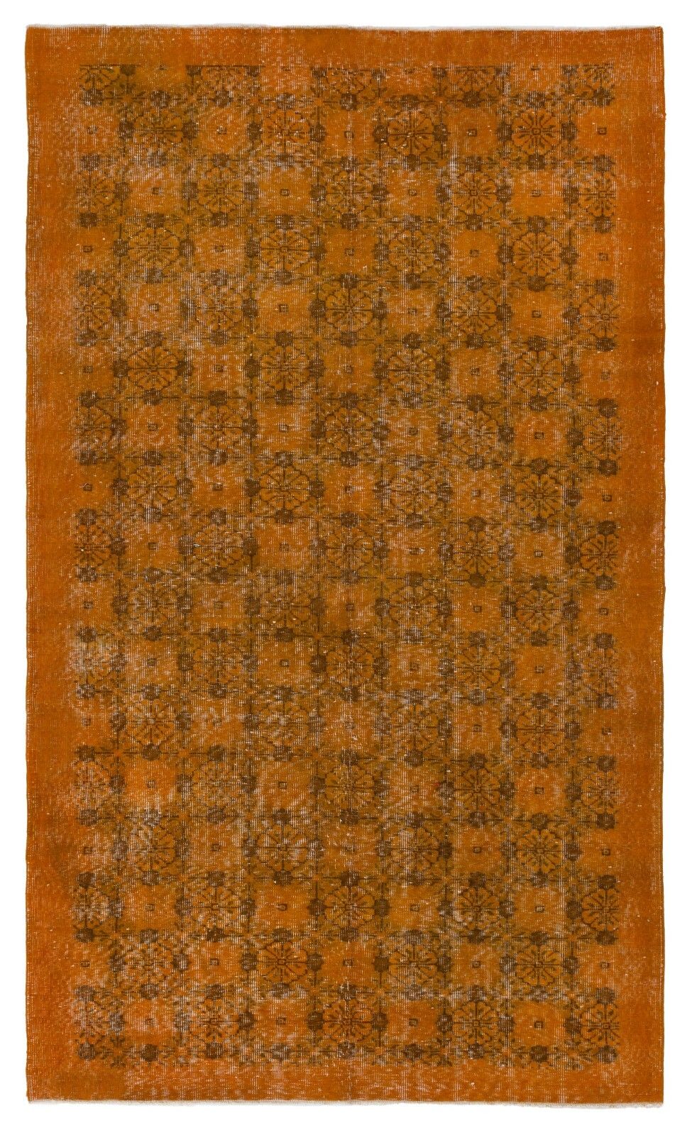 5.3x8.8 Ft Vintage Floral Design Rug Re Dyed In Orange, Handknotted In Turkey