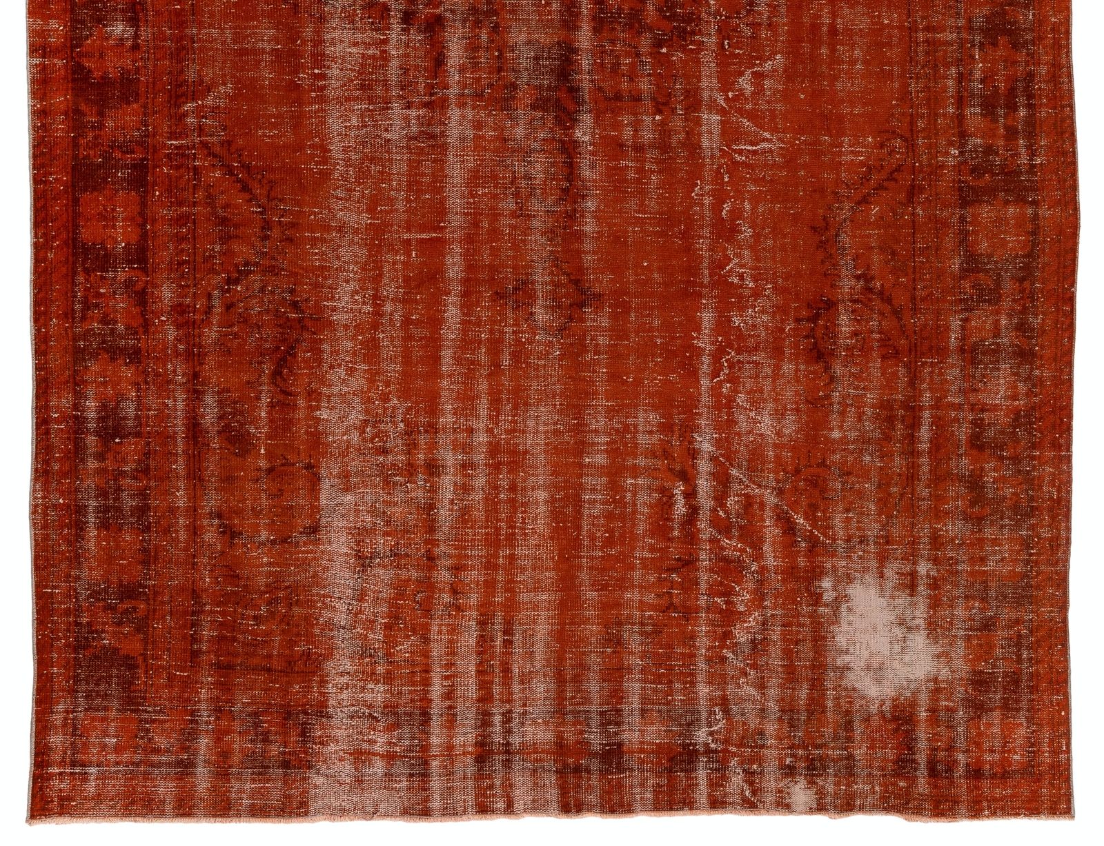 7.6x11.4 Ft Distressed Vintage Area Rug Re Dyed In Orange, Handknotted In Turkey photo for sale