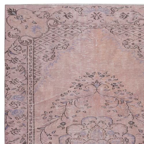 5.6x9 Ft Contemporary Handmade Low Pile Turkish Wool Area Rug In Pink Color photo Textiles