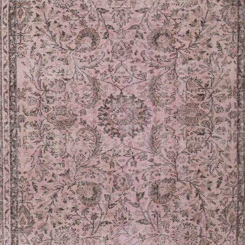 5.5x8.6 Ft Pink Color Hand Knotted Floral Patterned Turkish Rug For Living Room photo 432.0
