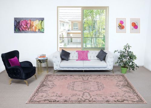 6.2x10 Ft Contemporary Hand Knotted Area Rug. Pink Color Turkish Floor Covering photo furniture