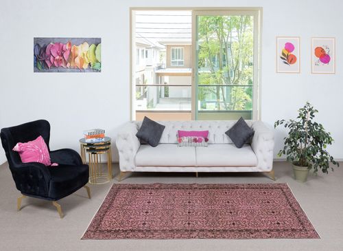 5x8.5 Ft Hand Made Floral Patterned Wool Rug From Turkey. Pink Color Re Dyed Rug photo furniture