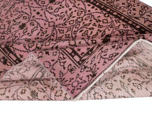 5x8.5 Ft Hand Made Floral Patterned Wool Rug From Turkey. Pink Color Re Dyed Rug photo for sale
