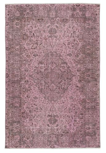 5.5x8.4 Ft Modern Wool Area Rug. Handmade In Turkey. Pink Color Living Room Rug