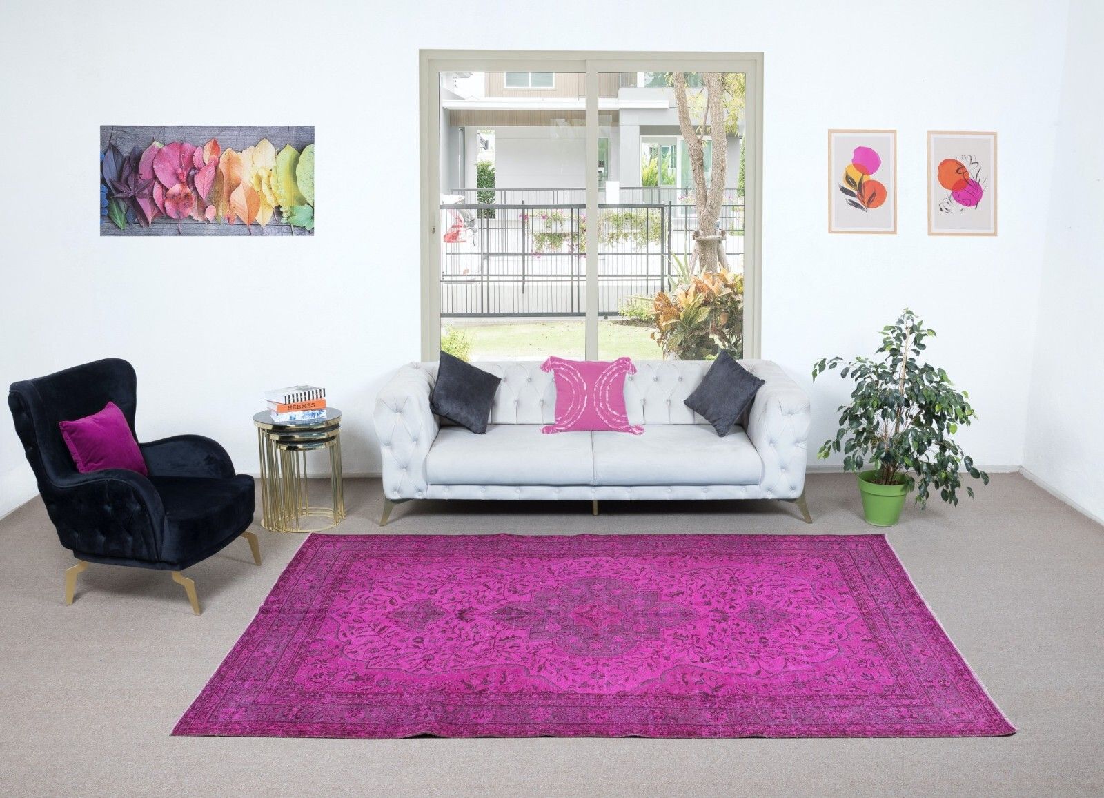 6.4x9.8 Ft Pink Handmade Contemporary Rug, Turkish Wool Carpet, Living Room Rug photo furniture