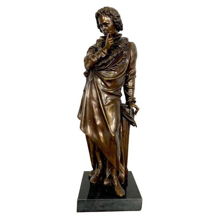 20th Century French Bronze Beethoven Sculpture On Marble Base