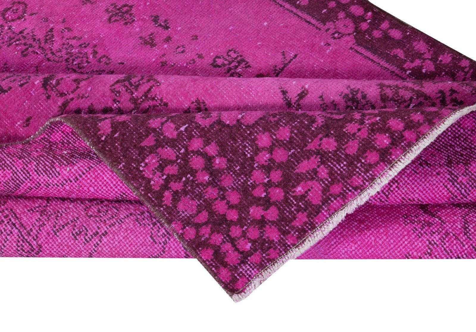 3.8x7.3 Ft Hot Pink Anatolian Wool Rug With Medallion, Modern Handmade Carpet photo for sale
