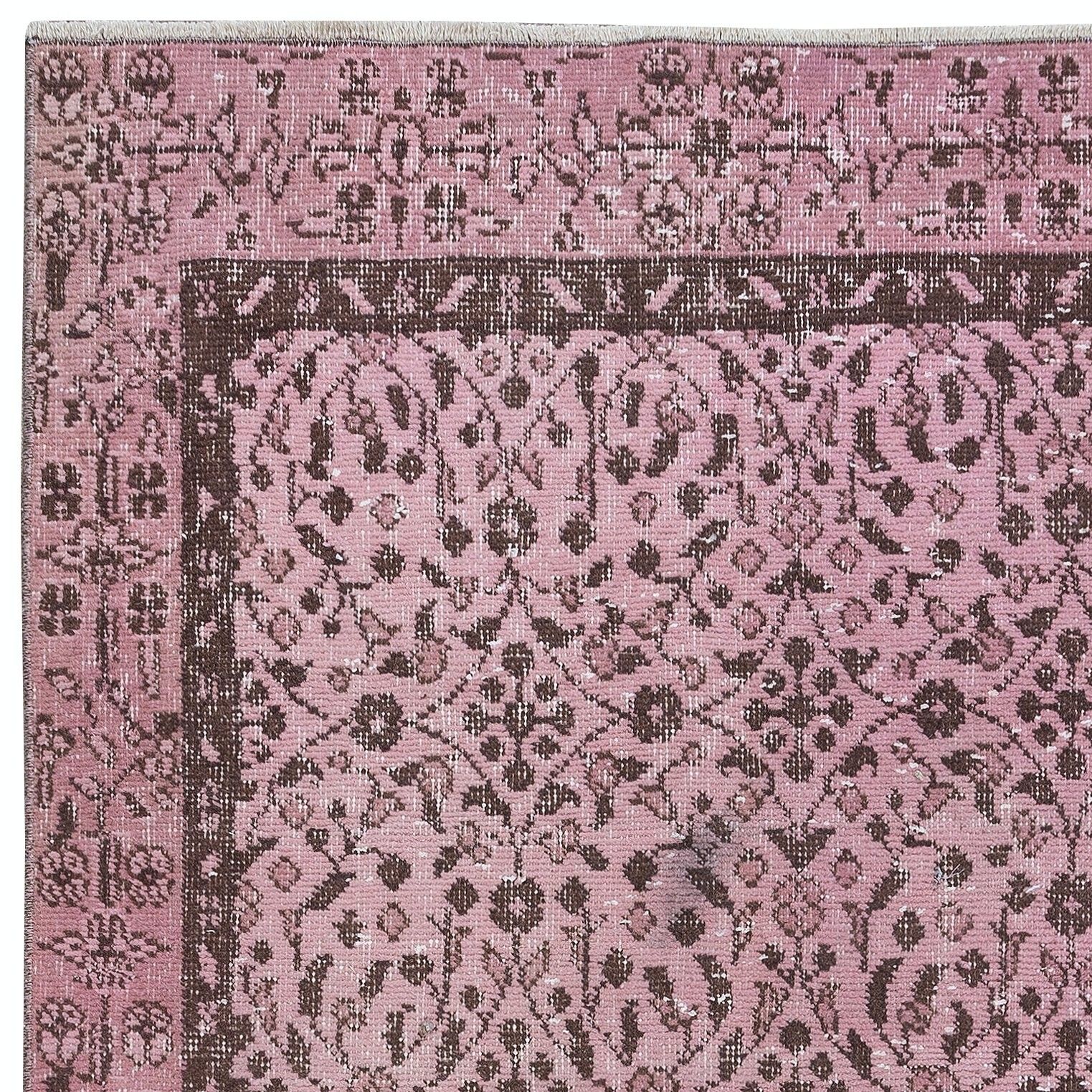 3.5x6.5 Ft Light Pink Handmade Turkish Small Rug, Floral Pattern Floor Covering photo Textiles