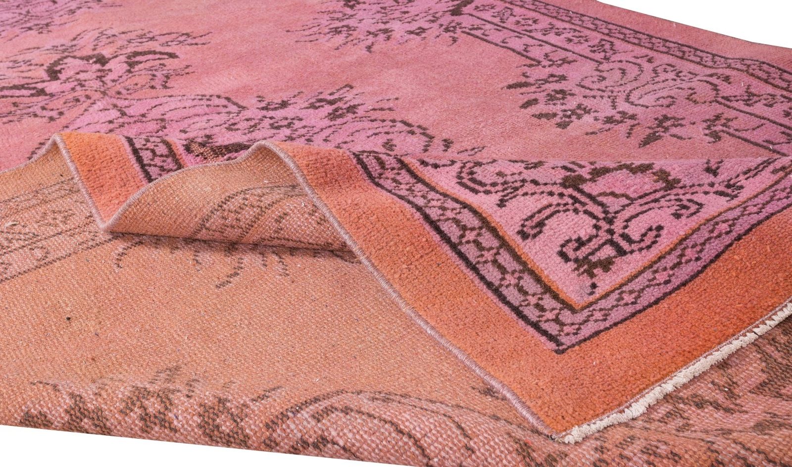 5.6x9 Ft Traditional Vintage Handmade Turkish Area Rug Over Dyed In Pink photo for sale