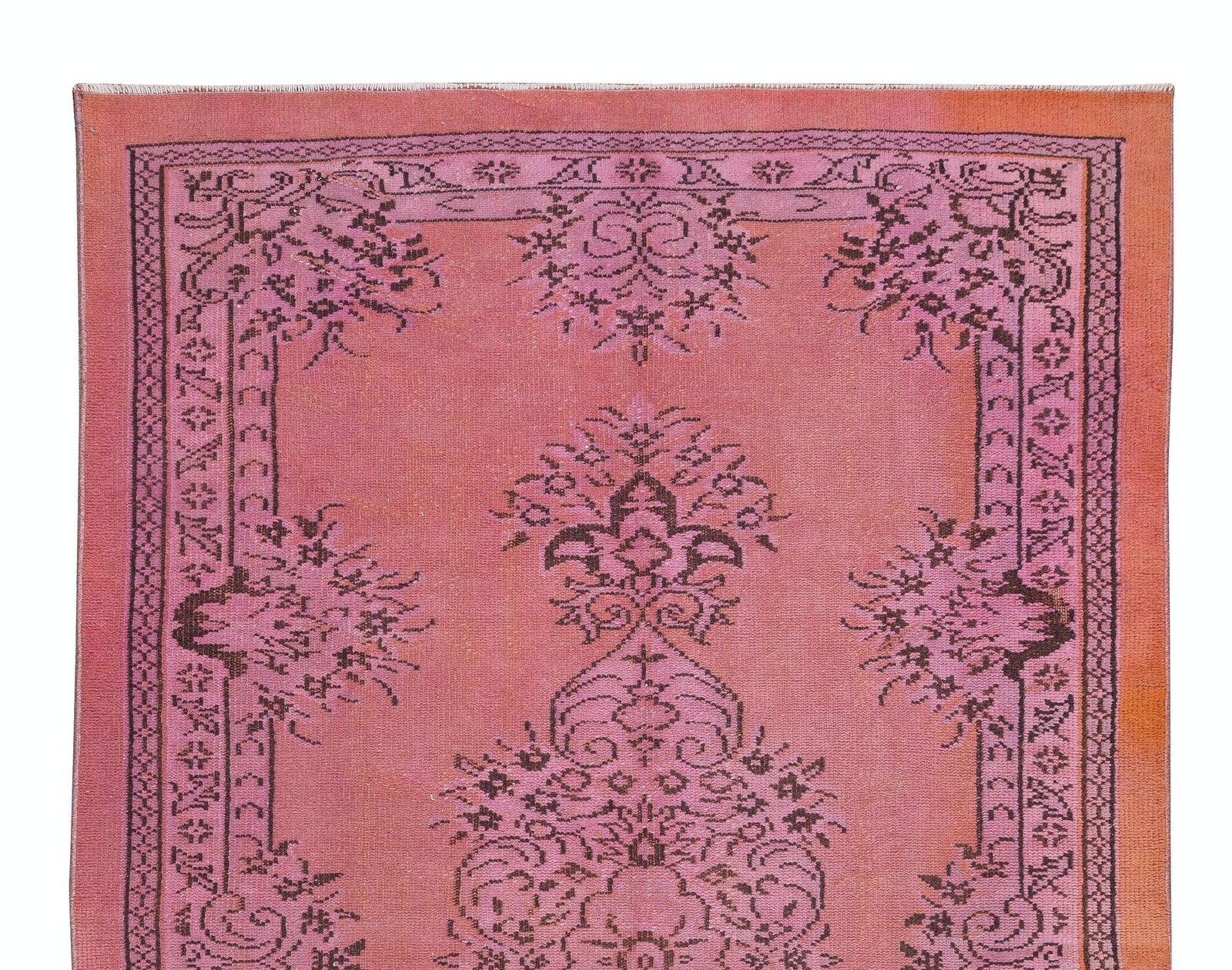 5.6x9 Ft Traditional Vintage Handmade Turkish Area Rug Over Dyed In Pink photo Textiles