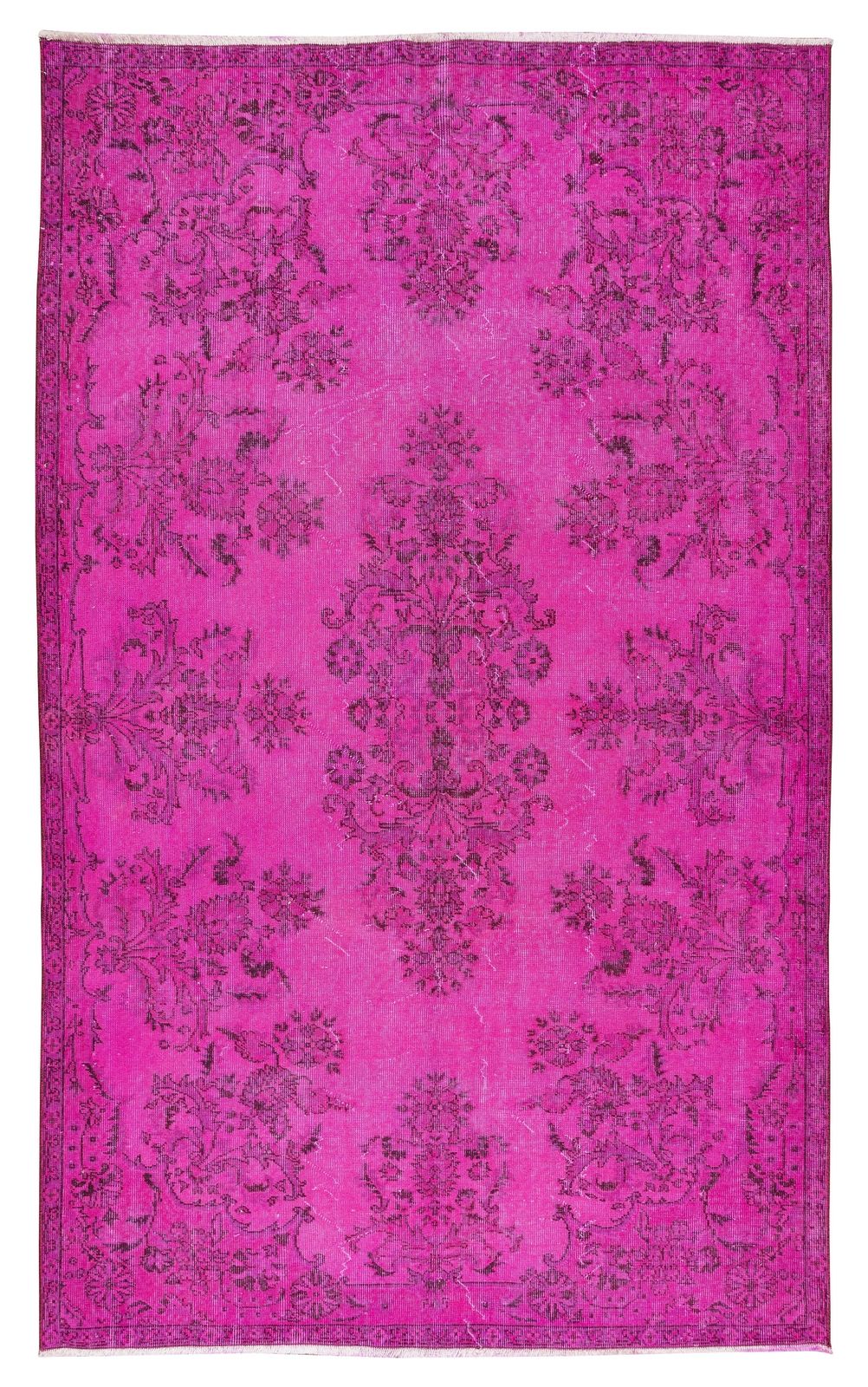 5.7x9.2 Ft Vintage Rug Over Dyed In Hot Pink For Living Room, Handmade In Turkey