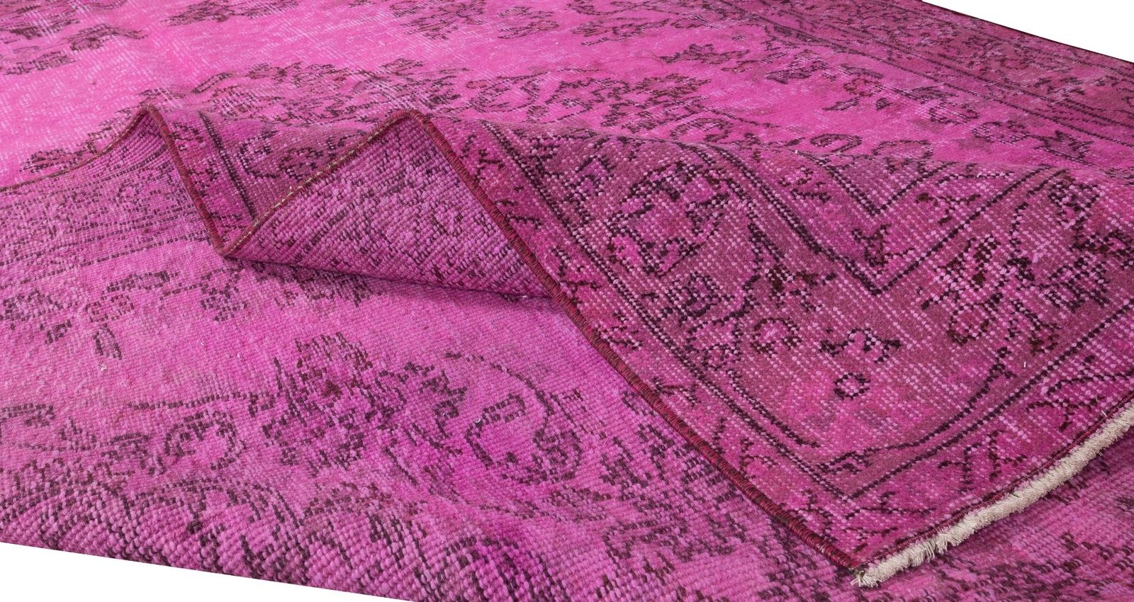 5.6x8.3 Ft Vintage Handmade Turkish Rug Over Dyed In Pink With Medallion Design photo for sale
