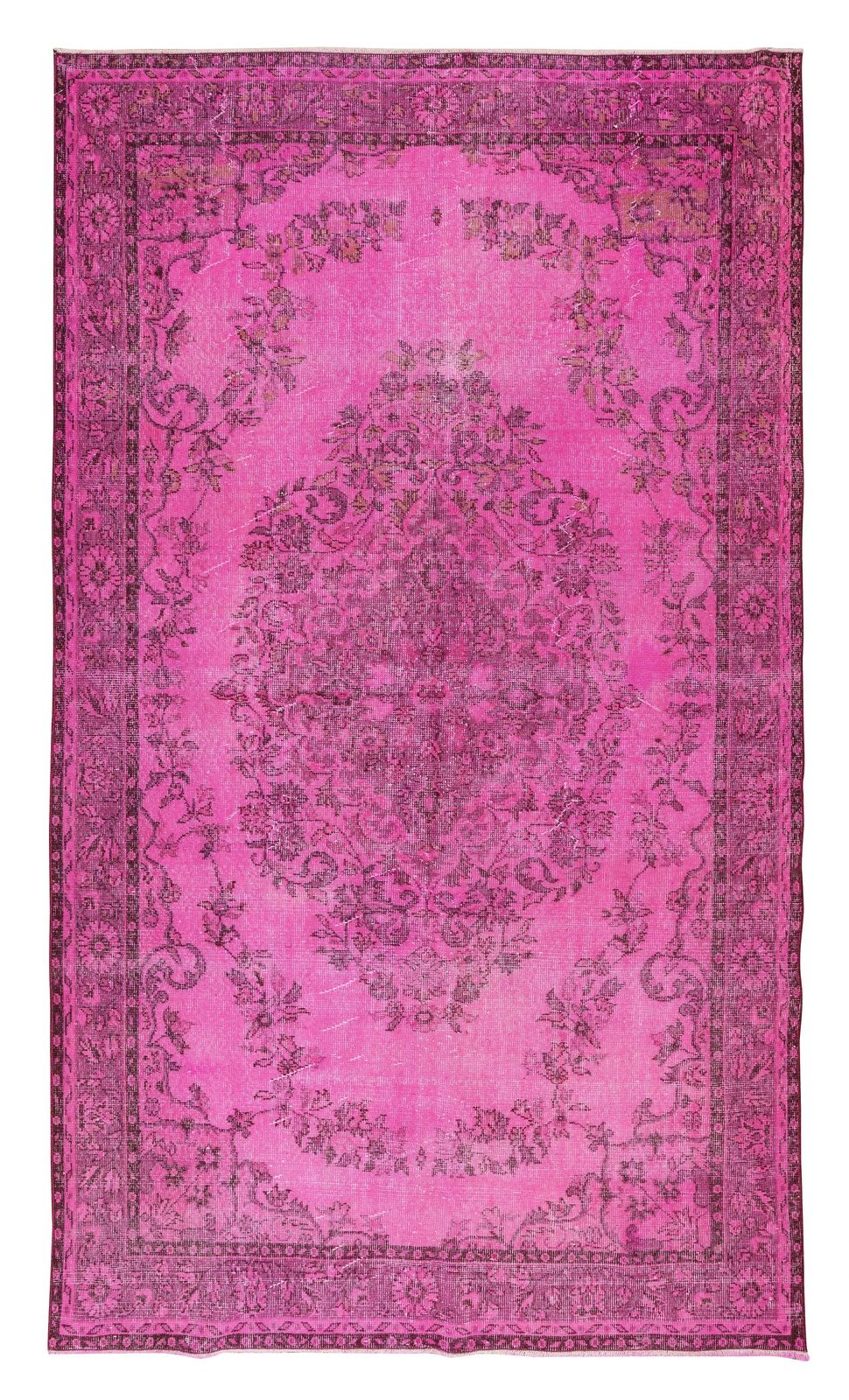 6x10 Ft Handmade Turkish Vintage Area Rug Re Dyed In Pink For Living Room Decor