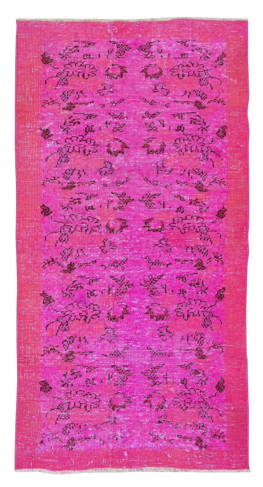 3.5x6.5 Ft Floral Vintage Accent Rug Re Dyed In Pink, Turkish Handmade Small Rug