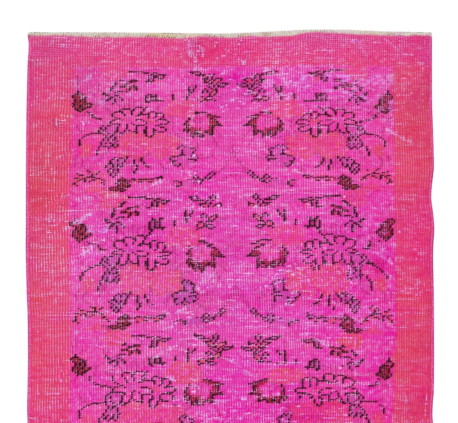 3.5x6.5 Ft Floral Vintage Accent Rug Re Dyed In Pink, Turkish Handmade Small Rug photo Textiles