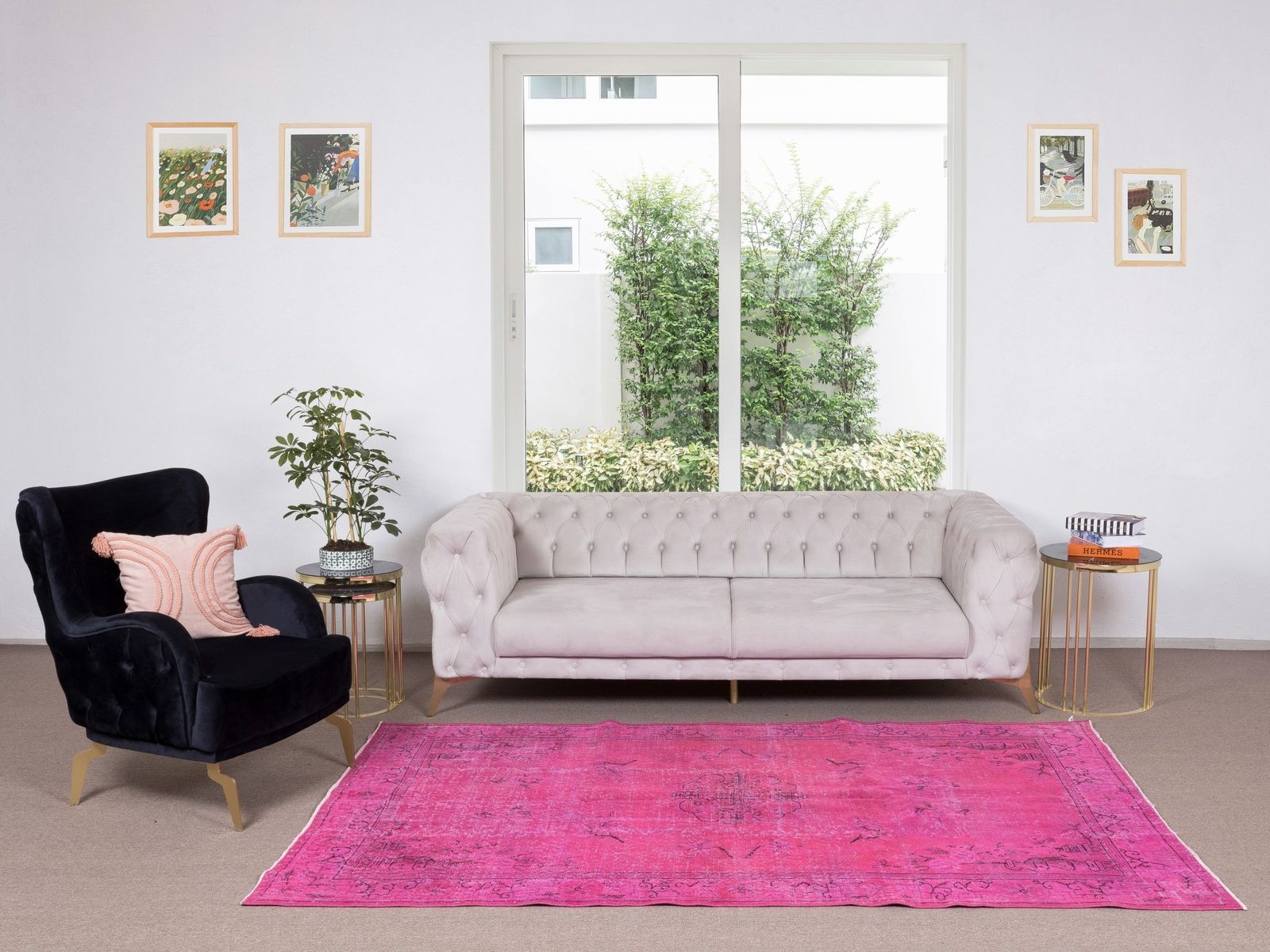 5.4x8.7 Ft Art Deco Chinese Design Handmade Mid Century Rug Over Dyed In Pink photo furniture