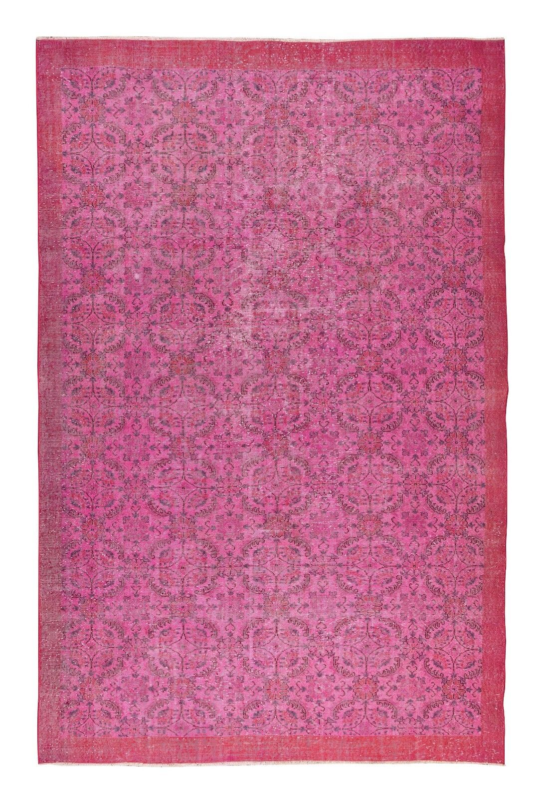 7.5x11 Ft Handmade Floral Wool Area Rug In Pink, Contemporary Turkish Carpet photo furniture
