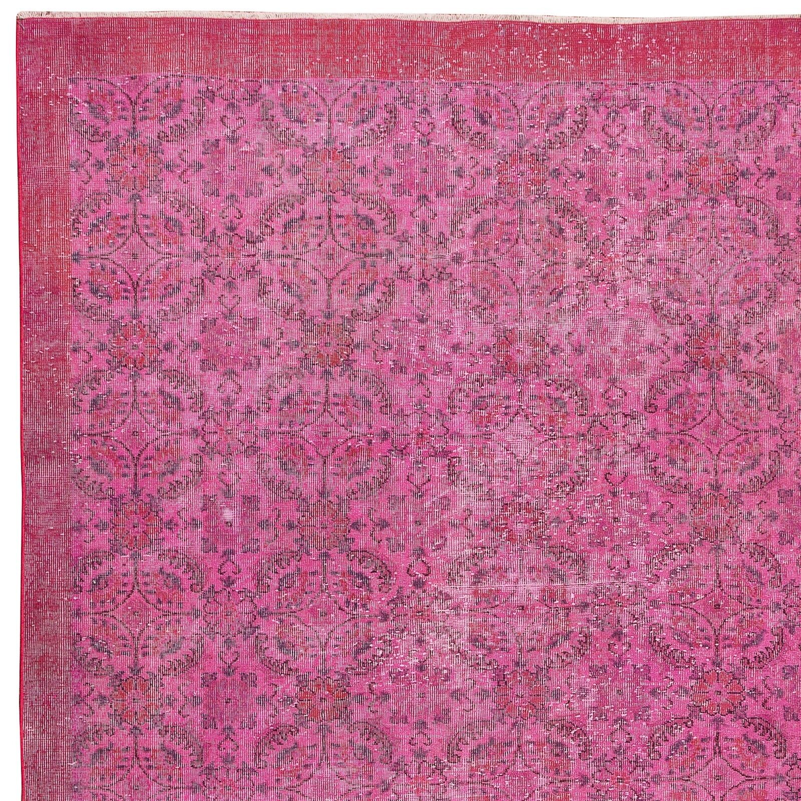 7.5x11 Ft Handmade Floral Wool Area Rug In Pink, Contemporary Turkish Carpet photo 1074.0