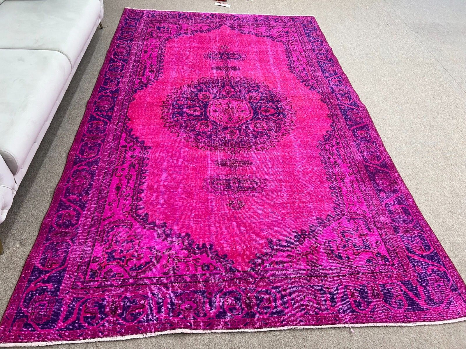 6.5x10.5 Ft Modern Handmade Turkish Area Rug In Fuchsia Pink, Living Room Carpet photo vinterior