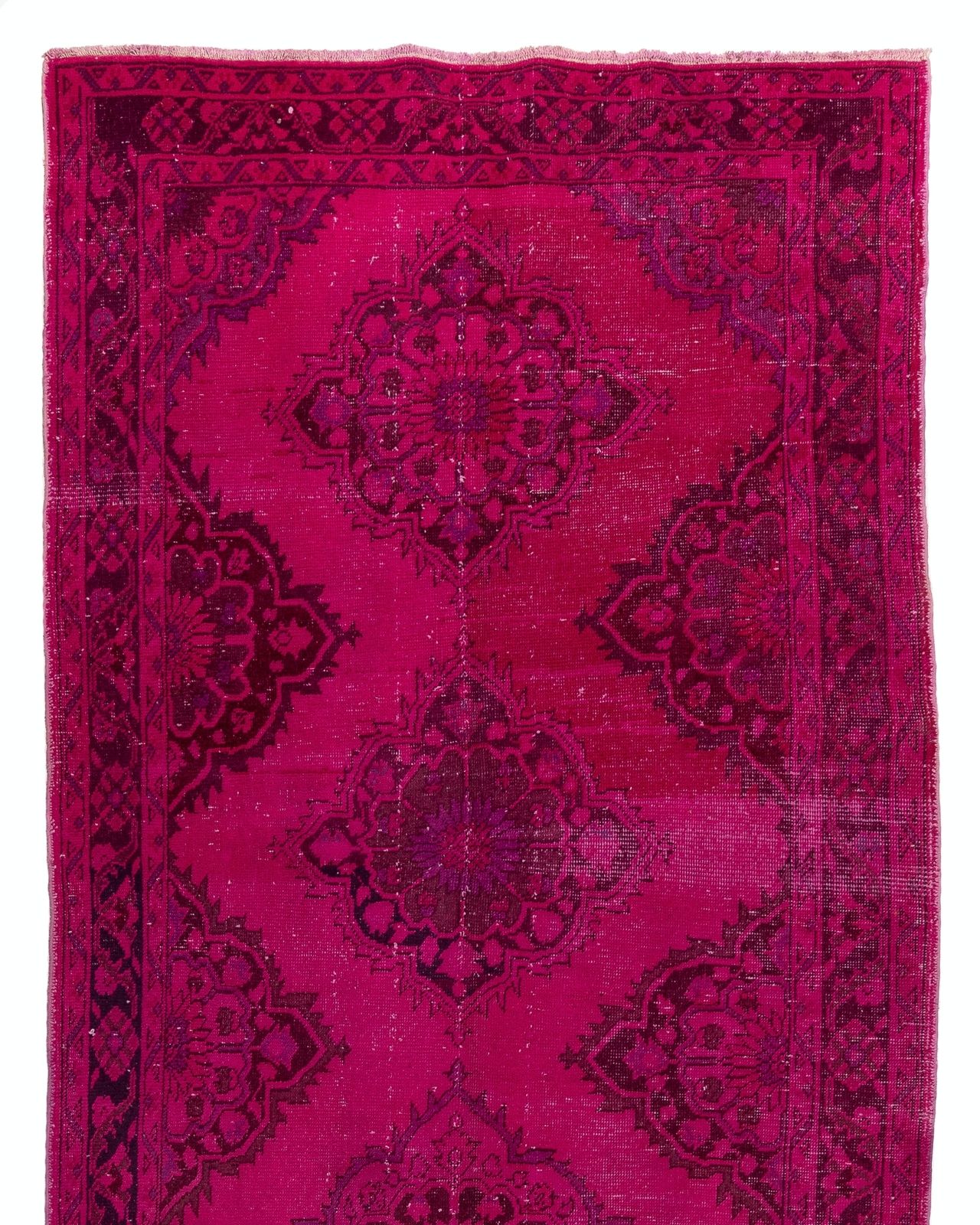 4.8x12.3 Ft Modern Handmade Vintage Floral Turkish Runner Rug Over Dyed In Pink photo furniture