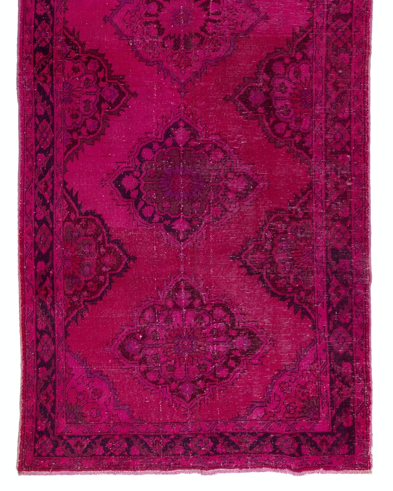 4.8x12.3 Ft Modern Handmade Vintage Floral Turkish Runner Rug Over Dyed In Pink photo for sale