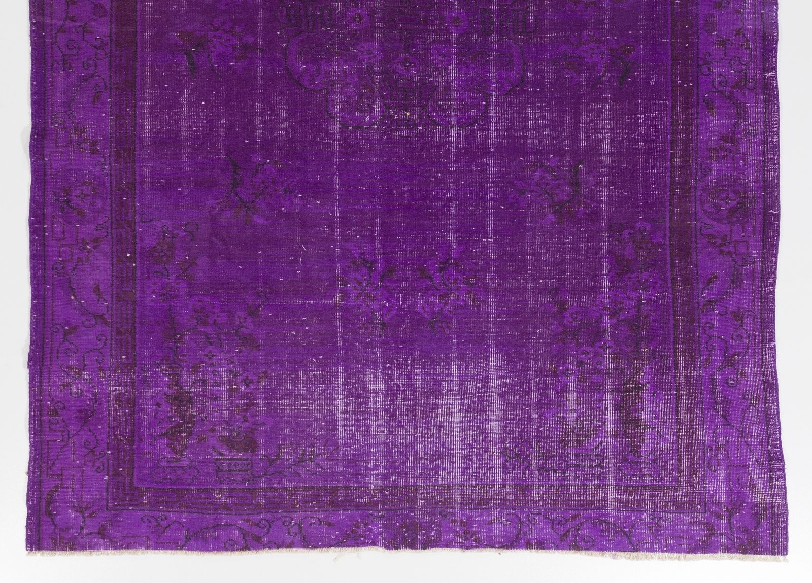 6.2x9.4 Ft Midcentury Area Rug Over Dyed In Purple Color, Hand Knotted In Turkey photo for sale