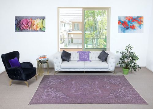 6x9.8 Ft Purple Area Rug For Modern Interiors, Hand Knotted In Turkey photo furniture