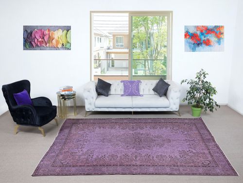 6.8x10.4 Ft Purple Color Handmade Large Area Rug, Contemporary Turkish Carpet photo furniture