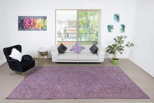 7.5x12.2 Ft Modern Wool Area Rug, Hand Made In Turkey, Purple Large Carpet photo furniture
