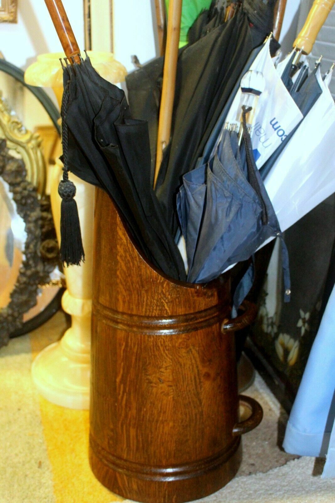Antique Scandinavian Oak Umbrella Stick Holder Large Wooden Jug photo 117.0