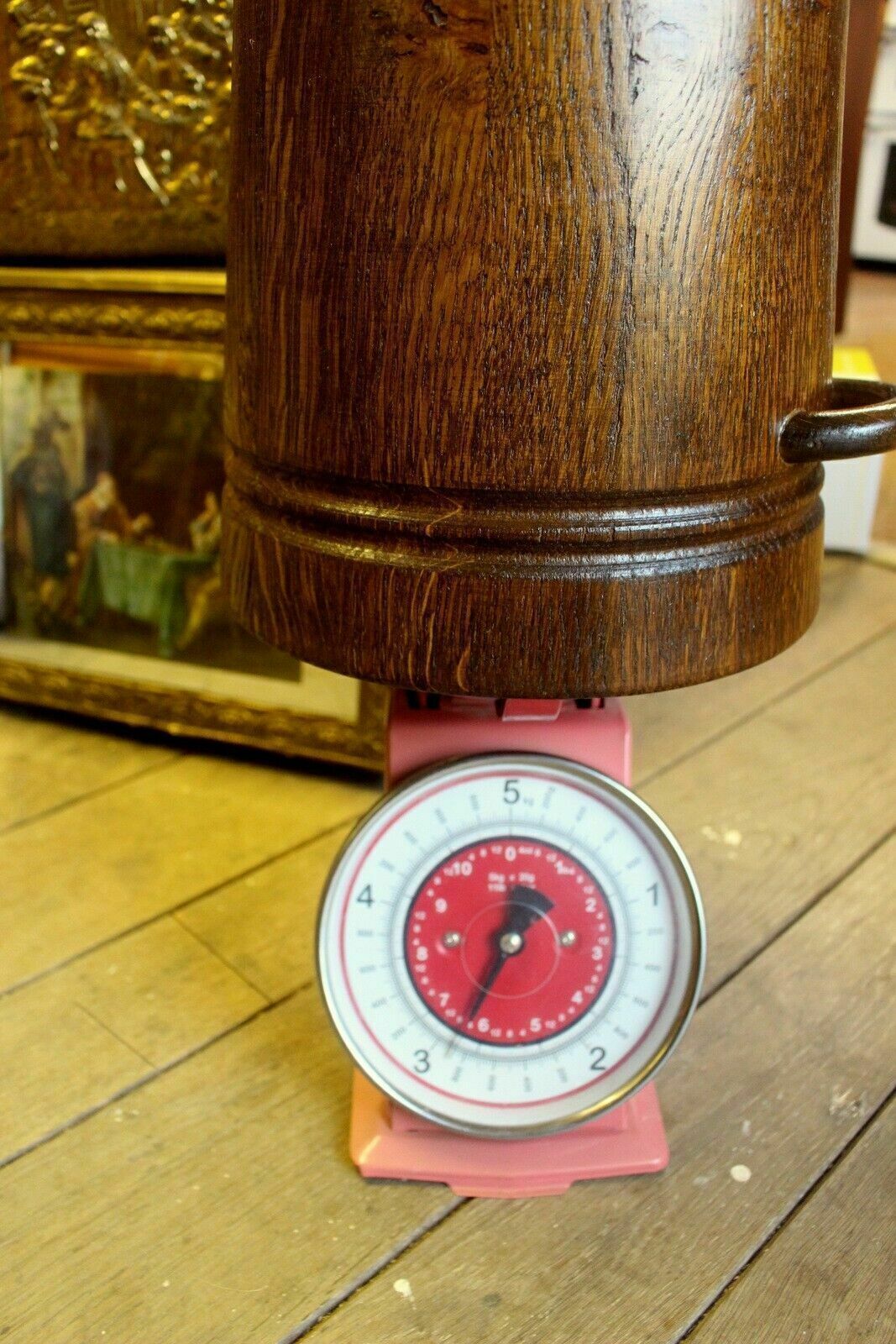 photo for sale Antique Scandinavian Oak Umbrella Stick Holder Large Wooden Jug