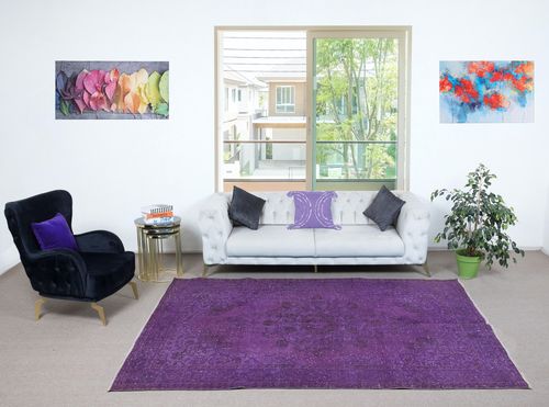 6x9.2 Ft Contemporary Area Rug In Purple, Hand Knotted In Turkey photo furniture